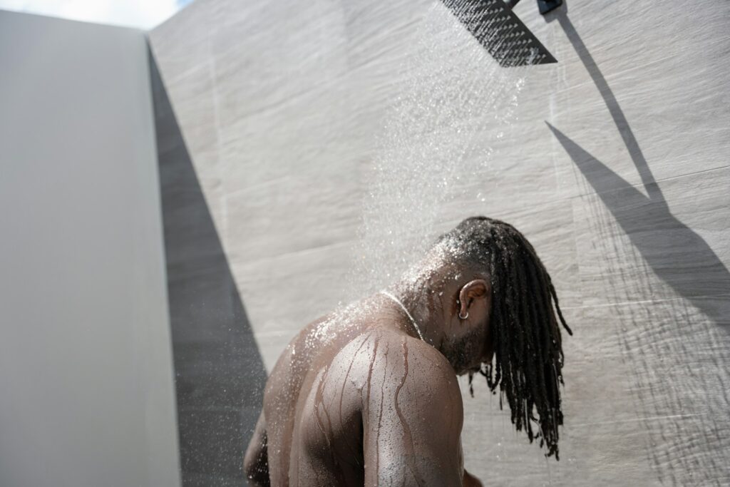 man taking a shower